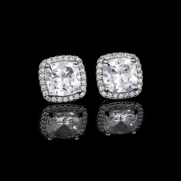 Women's Square Birthstone Cubic Zirconia Mall Dainty Silver Elegant Earring - Picture 4 of 6
